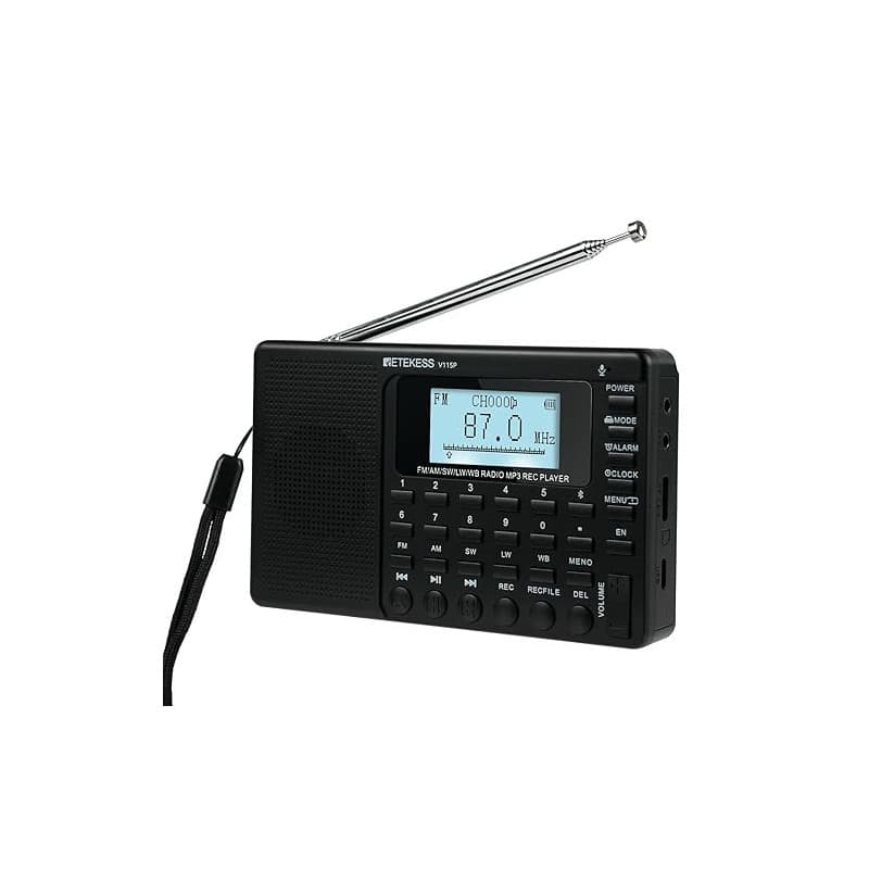 Retekess V115P Radio Portable, Poste Radio | pour l'extérieur et la Maison, AM/FM/SW/LW/WB, TF/AUX, Enregistrement, éclairage, R