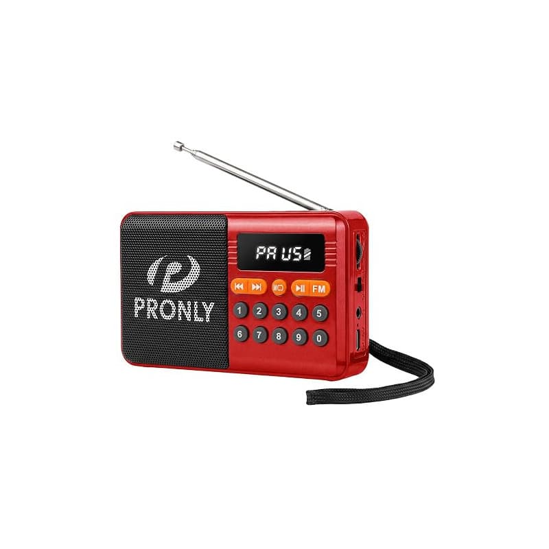 PRONLY Radio Portable FM Bluetooth, Mini Radio Rechargeable USB-C, Rouge | FM 87,5–108 MHz, Bluetooth, USB et carte TF, batterie