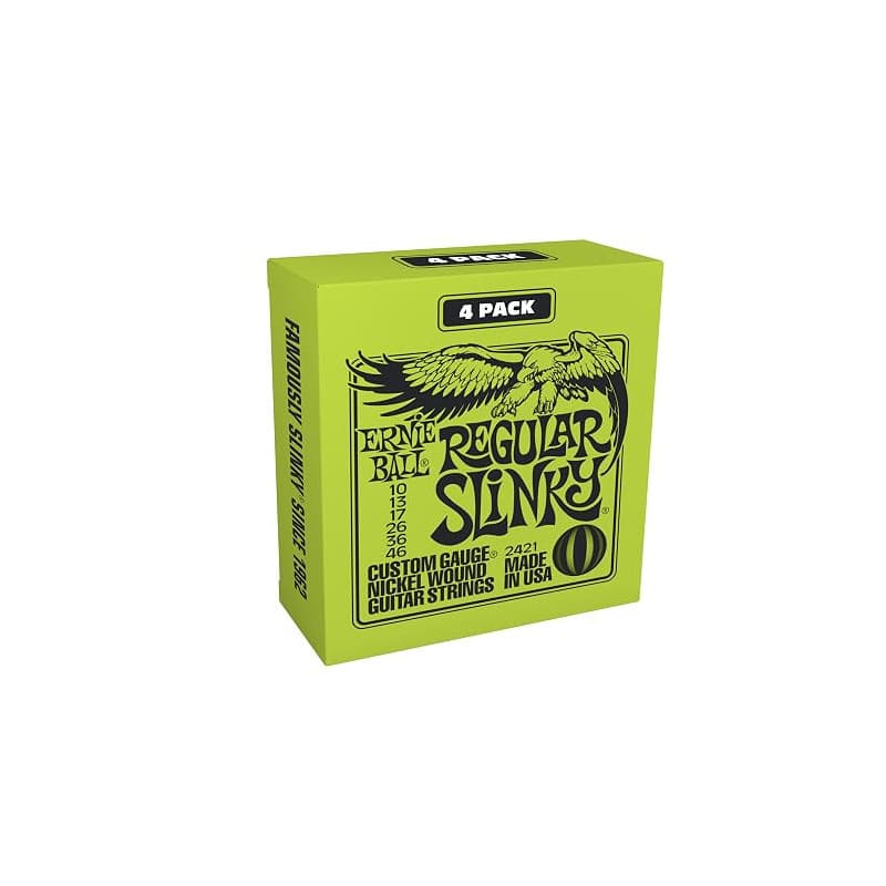 Ernie Ball Regular Slinky - Pack de 4 jeux de cordes filées en nickel pour guitare électrique, calibre 10-46