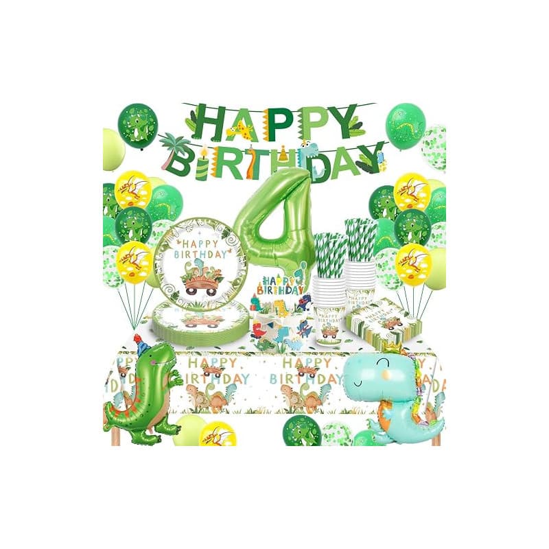 Decoration Anniversaire Dinosaure 4 Ans, Dinosaure Kit Anniversaire Garçon, Ballon 4 Ans, Dino Party Vaisselle pour Garçon