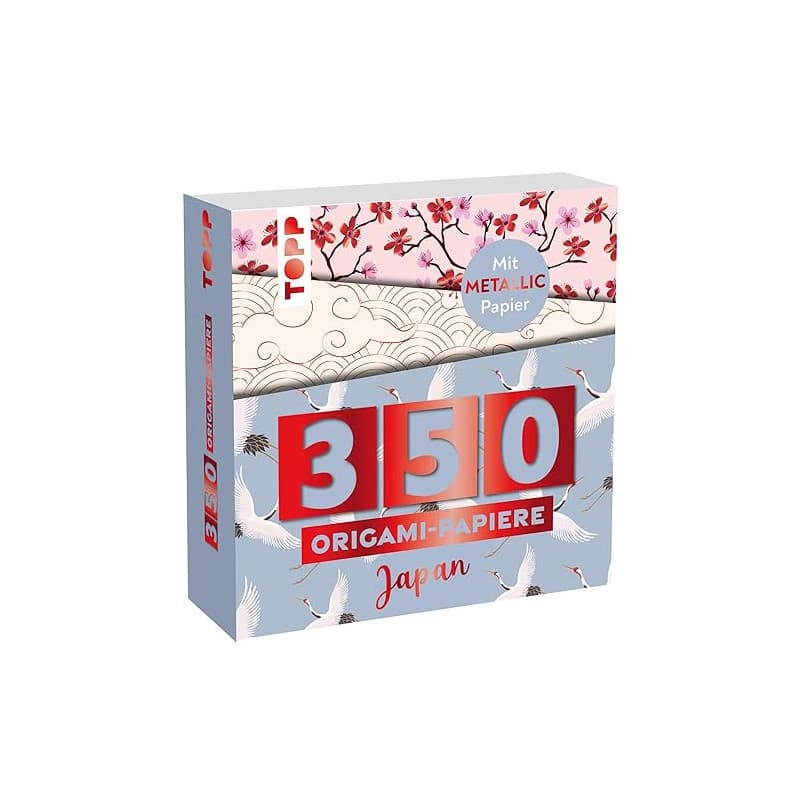 350 Origami-Block Japanische Motive: 350 Falt-Papiere (14 x14 cm, 80 g/m²), in 25 Designs, davon 50 Papiere mit Metallic-Folie,