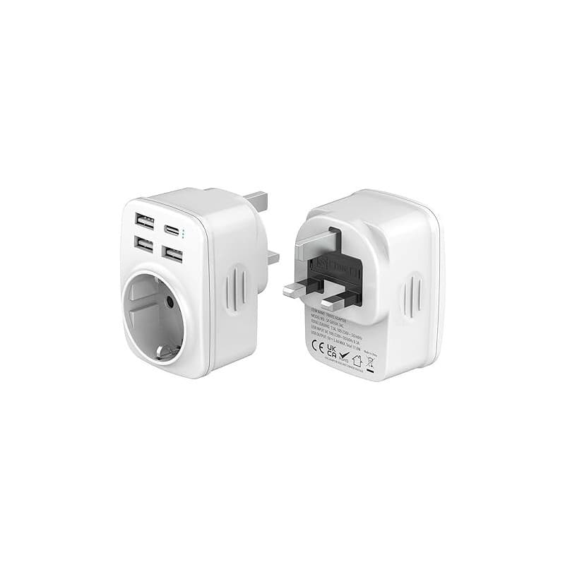 Hoppac Adaptateur Prise Anglaise, Prise Anglaise Adaptateur Francais Avec 3USB A et 1USB C,Adaptateur Voyage Multifonction 5 en