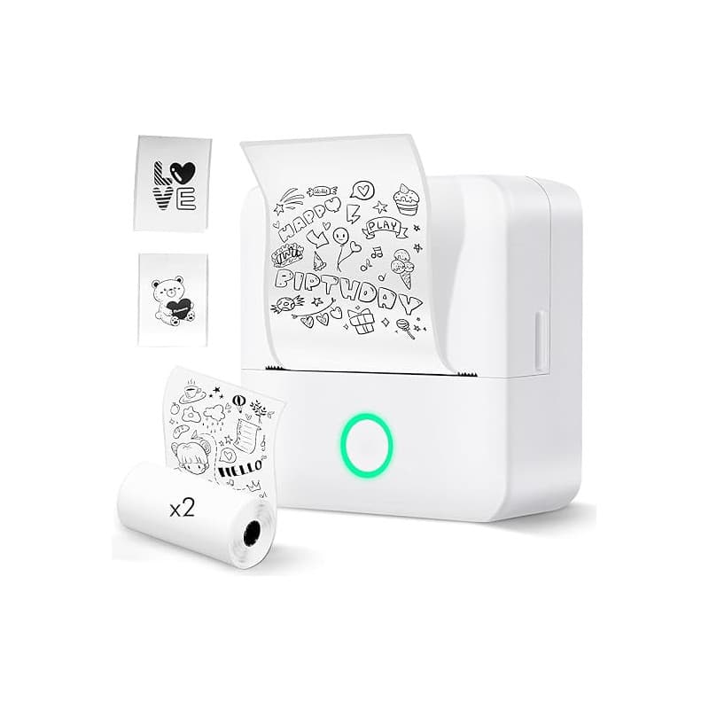 Lovcoyo Imprimante Etiquette Autocollante, Imprimante Thermique Bluetooth Monochrome, Mini imprimante Autocollant Rouleaux de 2
