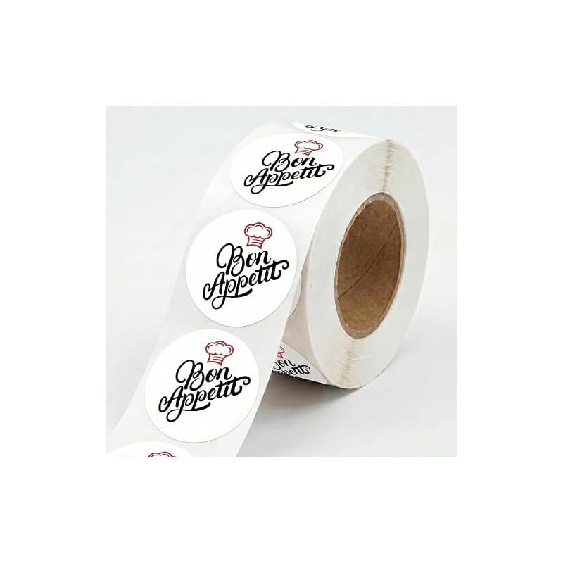 Lot de 100 Étiquettes Adhésives Bon Appétit 4 cm | Stickers Alimentaires en Polypropylène Résistant à l’Eau | Pour Pâtisserie, B