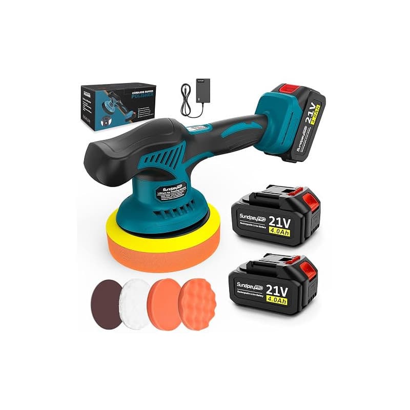 21V Polisseuse Voiture - Polisseuse Voiture Sans Fil avec 2 Batteries 4000mAh & 8 Vitesses Variables & 6000RPM, Polisseuse Orbit