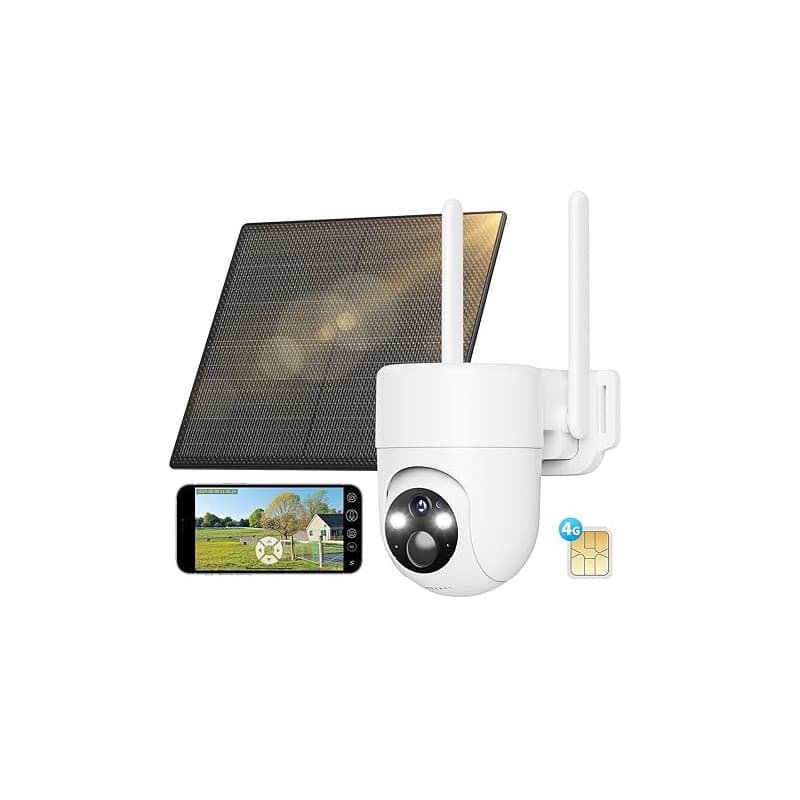 SEHMUA 3G/4G LTE Camera Surveillance Exterieure sans Fil, Camera Solaire 4G avec Carte Sim, Détection Humaine PIR et Alarmes de