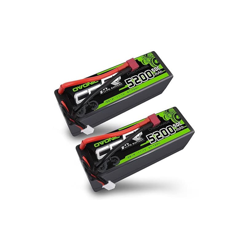 OVONIC Lot de 2 batteries Lipo 3S 11,1 V 5200 mAh 50 C avec prise Deans - Boîtier rigide pour avion FPV RC, voiture, Evader BX,