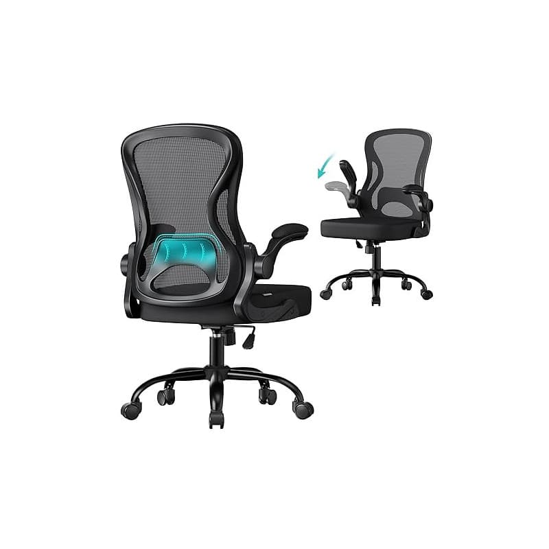 SONGMICS Chaise de Bureau Ergonomique Pivotante, en Maille, Fauteuil de Bureau, Soutien Lombaire, Fonction Basculante, Accoudoir