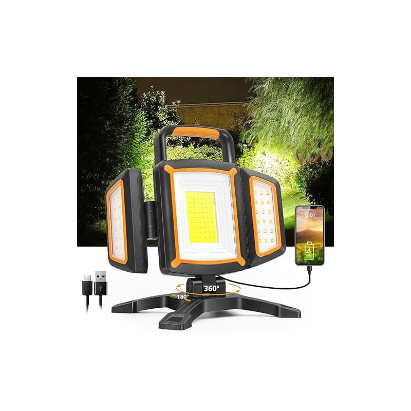 SYLSTAR Projecteur LED Rechargeable 30W, 3000LM Projecteur de Chantier avec Batterie, 5 Modes Lampe Chantier Sans Fil et Powerba