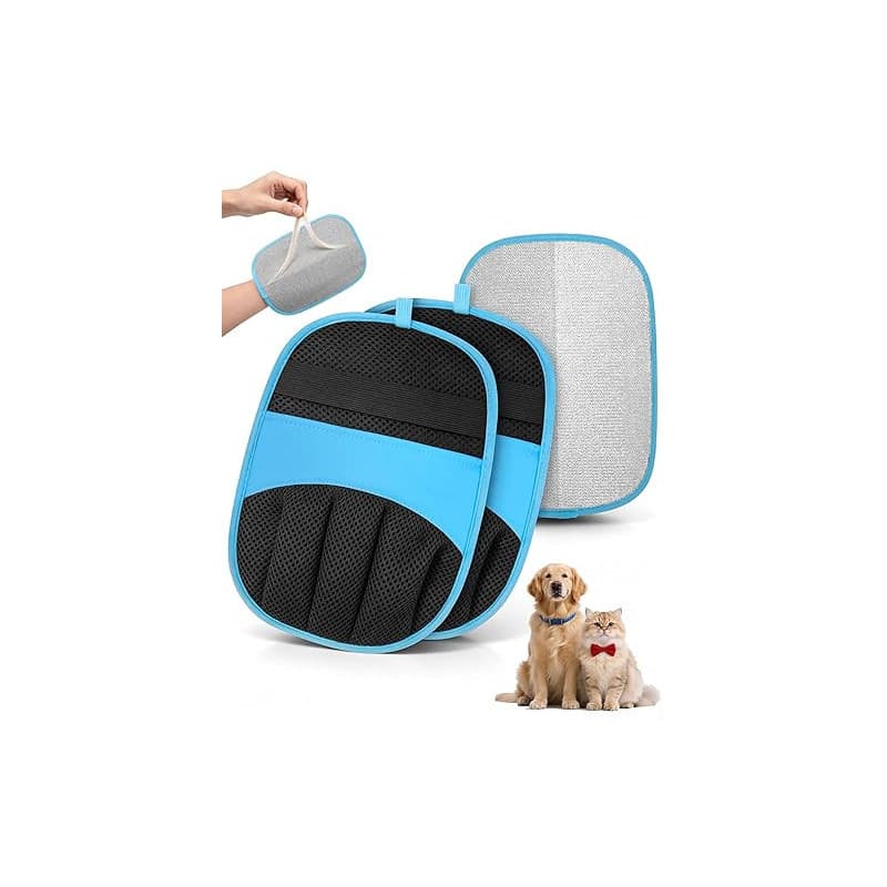 Lot de 2 Gant Anti Poils Animaux, Solution pour Chats et Chiens (Bleu) | Électrostatique, Paume Antistatique, Taille Universelle
