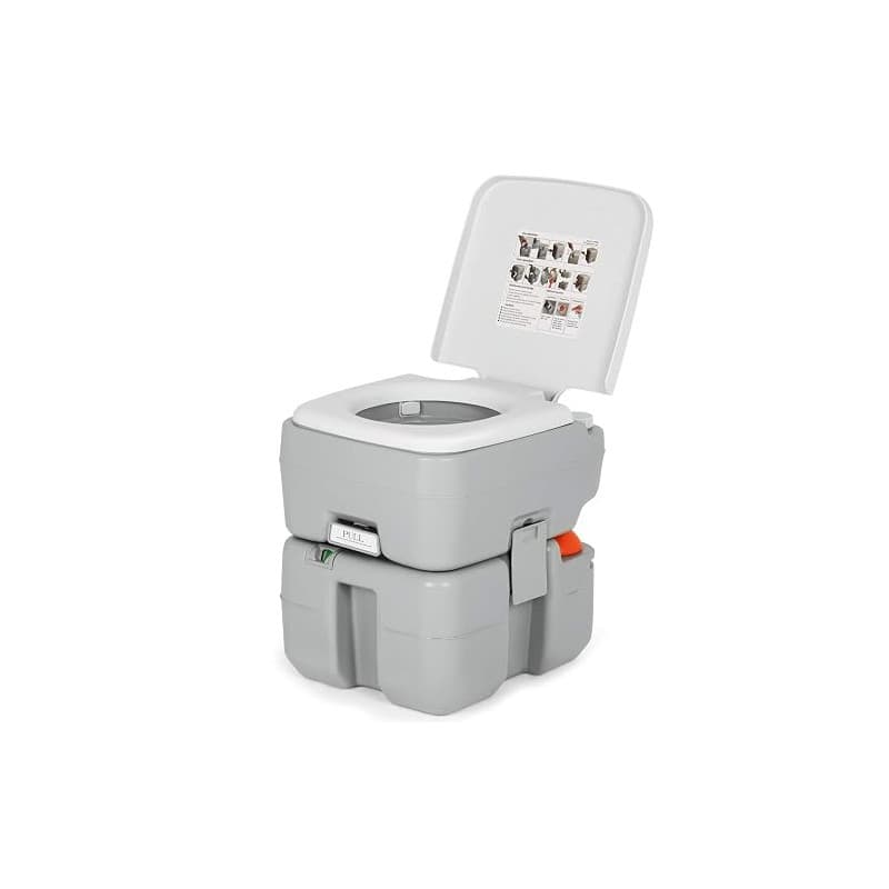 GOPLUS 20L+10L Toilette Portable avec Pompage d’Eau, Toilette Extérieure WC avec Indicateur Niveau d'eau,Tube de Purge Résistant