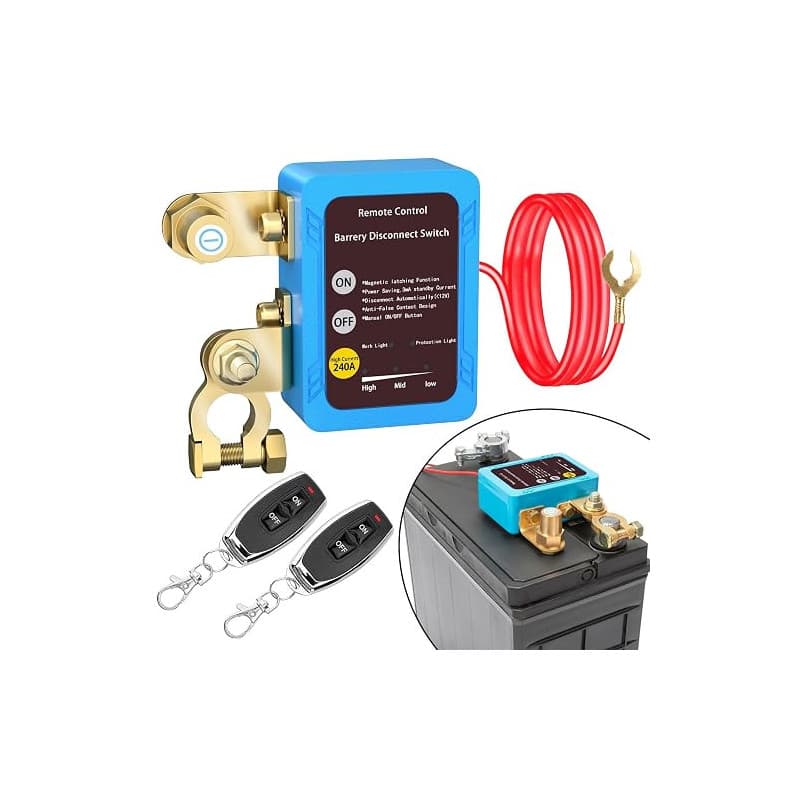 Disjoncteur de batterie 12 V avec télécommande, disjoncteur de batterie 12 V 240 A avec 2 télécommandes Kill Switch anti-vol pou