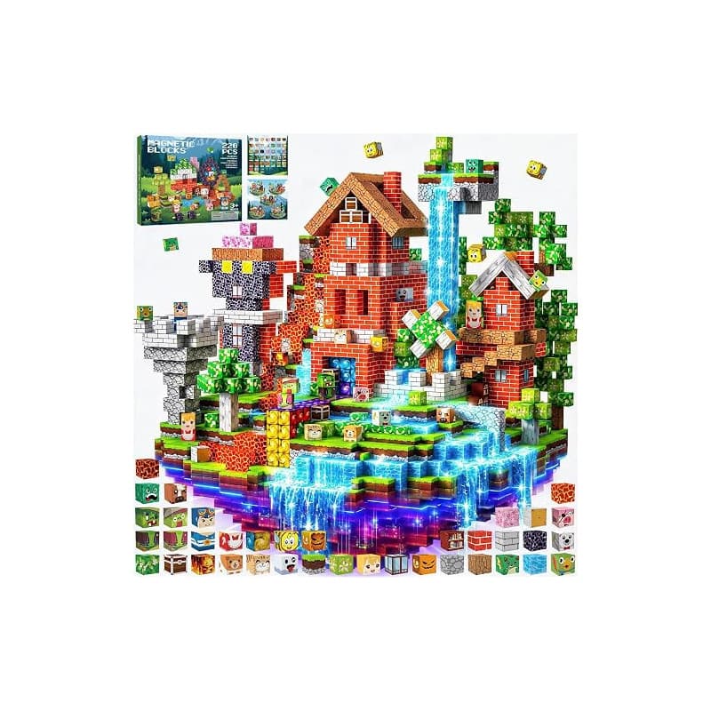 Construction Magnetique Enfant 220 pièces 2CM Magnetic Blocks 3+ Jeux Aimants, Bloc de Cube Magnétique de pour Garçon et Fille,