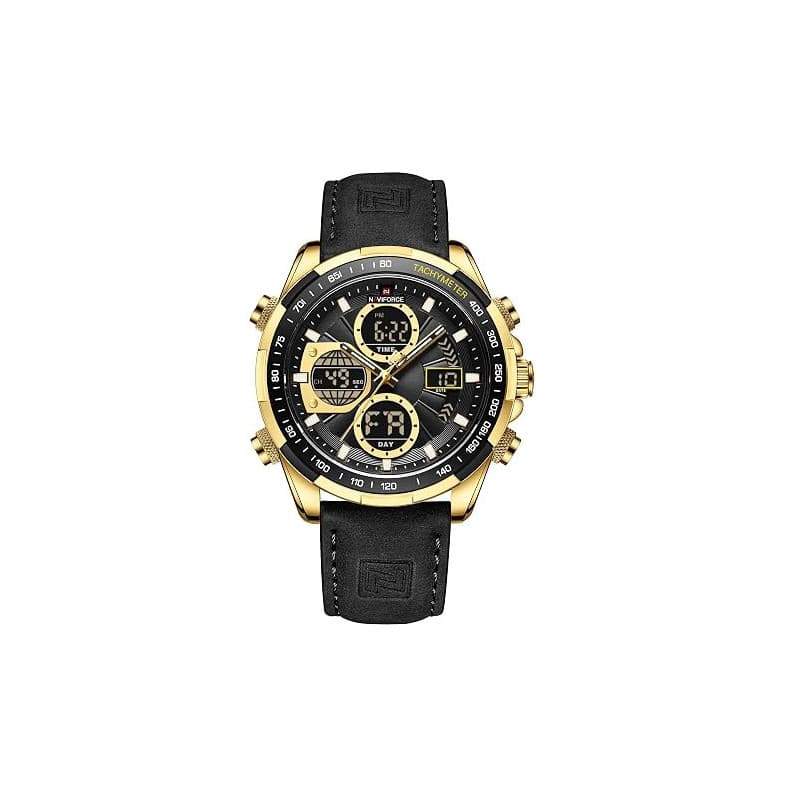 Naviforce Montres numériques Militaires pour Hommes Montre étanche à Quartz analogique Sport Montre-Bracelet en Cuir multifoncti