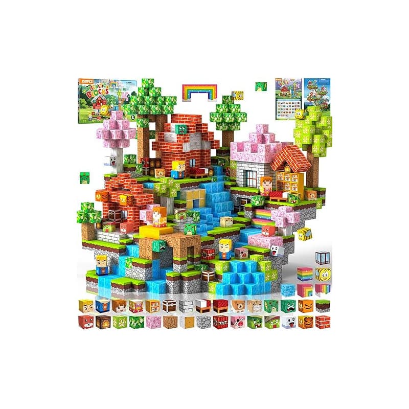 Construction Magnetique Enfant 150 pièces 2CM Magnetic Blocks 3+ Jeux Aimants, Bloc de Cube Magnétique de pour Garçon et Fille,