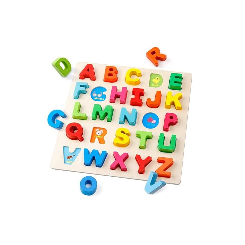 Coogam Puzzle Alphabet en Bois Panneau à Lettres ABC Bouton Blocs de Puzzle Montessori Apprentissage précoce Cadeau Jouet éducat
