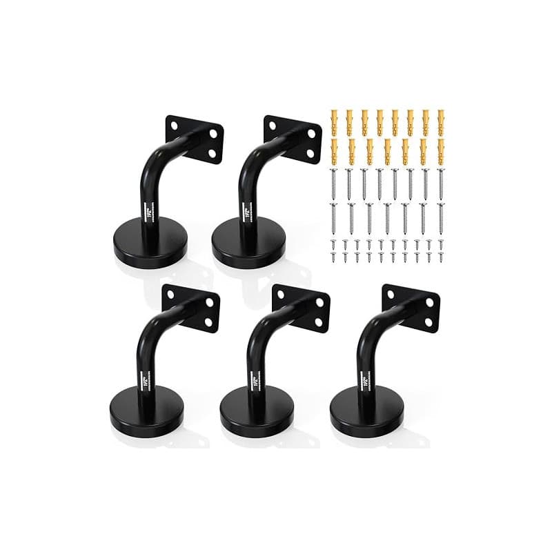 1PZ FR6-6HB 5 Pièces 60x60 mm Supports de Main Courante Noirs en Acier Inoxydable – Supports Robustes pour Rampe d'Escalier, Int