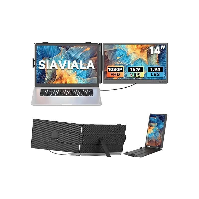siaviala 14” Extension Ecran PC Portable, Double Écran PC Portable IPS FHD 1080P avec USB-C/HDMI, Extension d'écran Portable pou