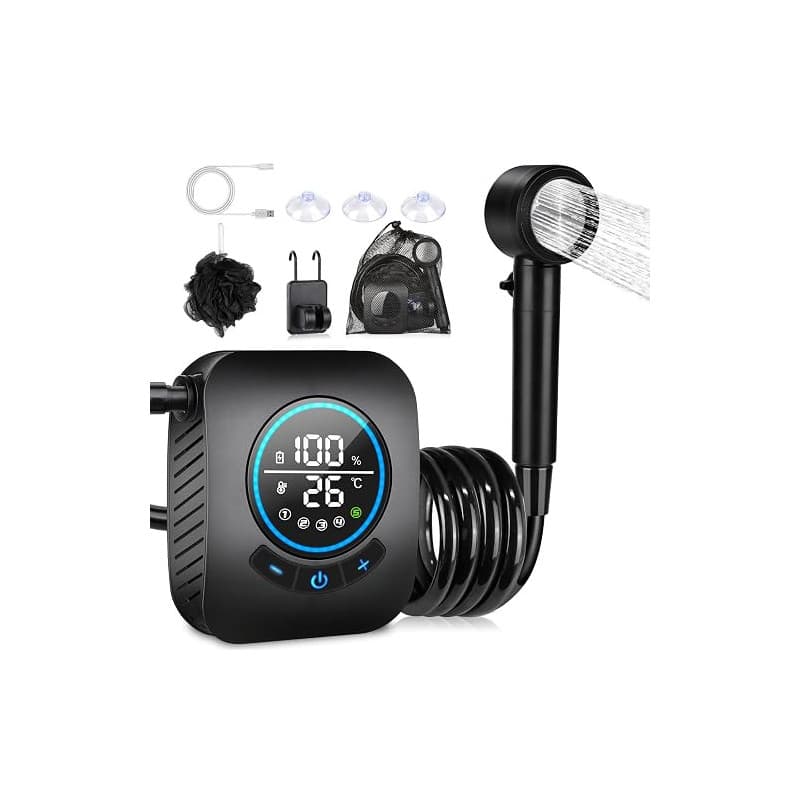 Spopal Douche Camping,Douche Portable,Kit Douche de Camping,Pompe de Douche Électrique Rechargeable,avec Afficheur Intelligent e