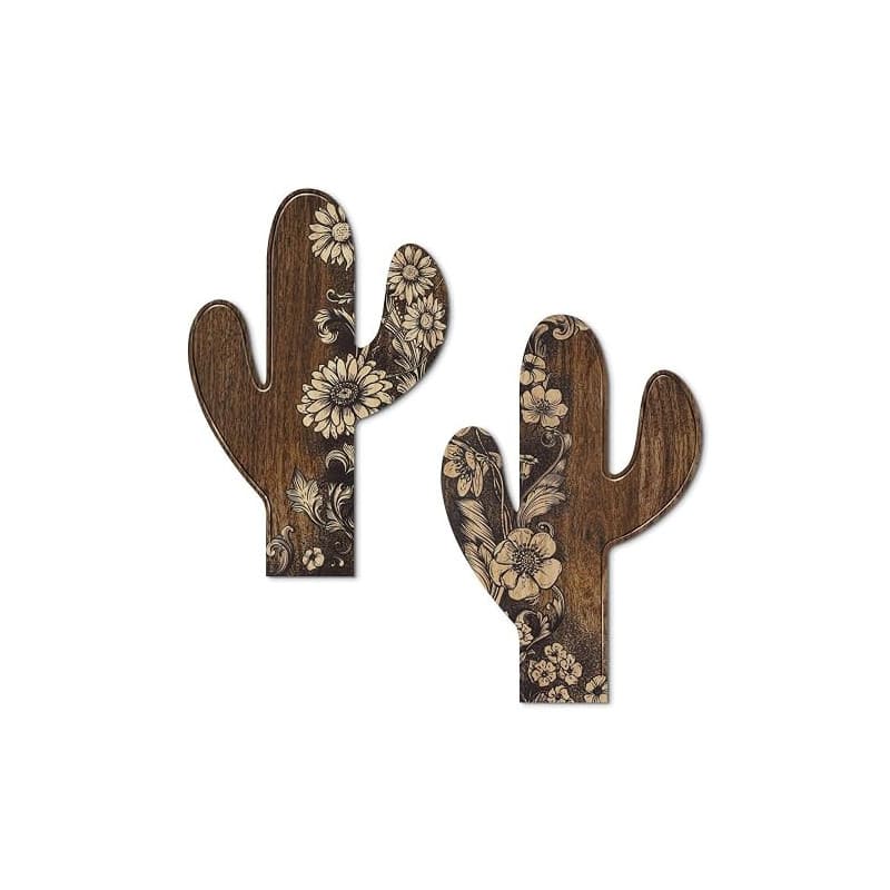 Putuo Decor Décoration Cactus aztèque (Lot de 2), décoration Murale Farmhouse, déco en Bois Motifs Floraux rustiques pour Salon,