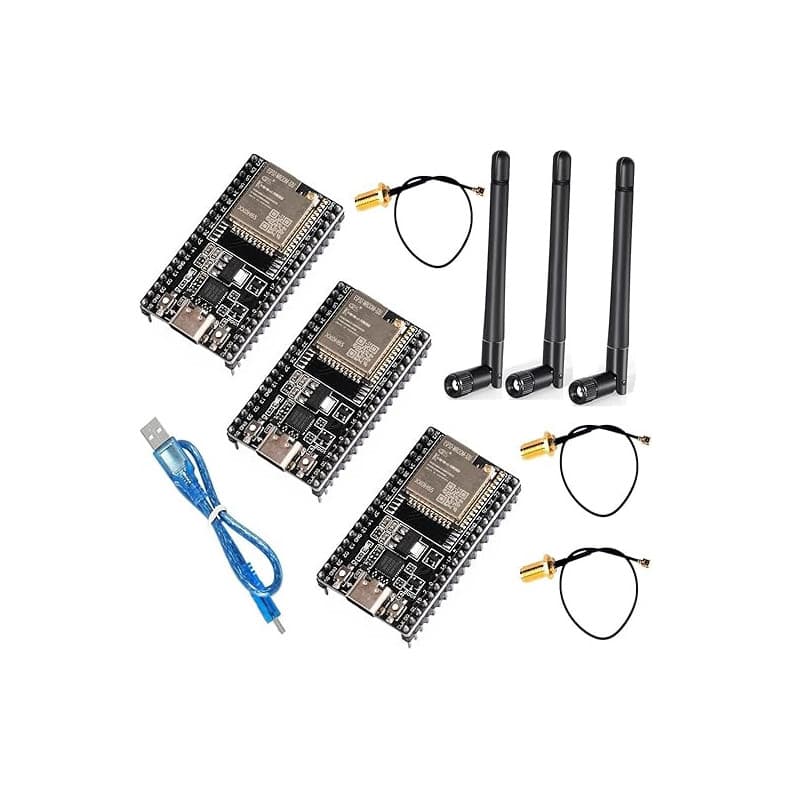 DUBEUYEW 3 Pack ESP32-WROOM-32U USB-C ESP32 DevKitC V4 avec Kit d'Antennes