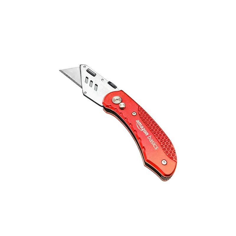 Amazon Basics Couteau utilitaire pliable durable avec corps en aluminium, rouge