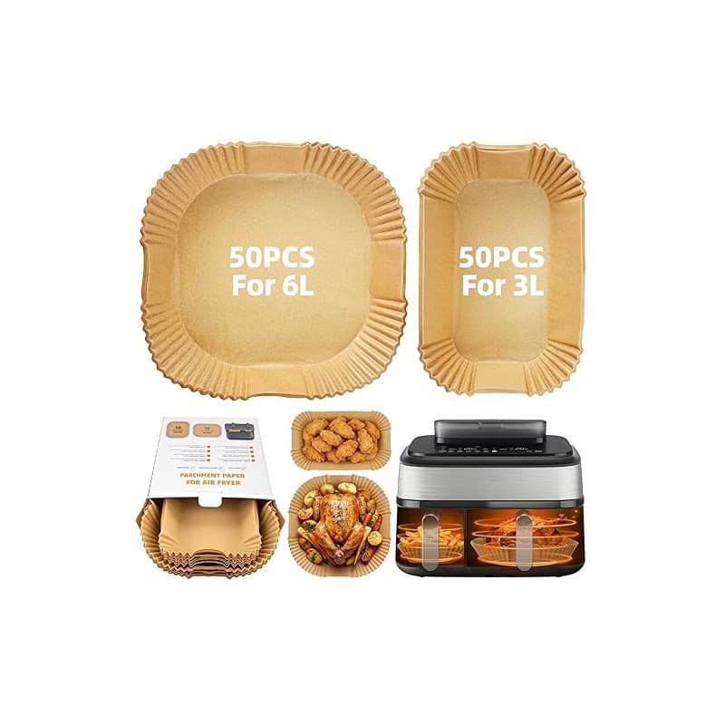 PETHREE Papier Cuisson Air Fryer, 100 Pcs Air Fryer Papier Cuisson pour Philips Dual Basket 3000/5000 Série 6L/3L, Papier Airfry