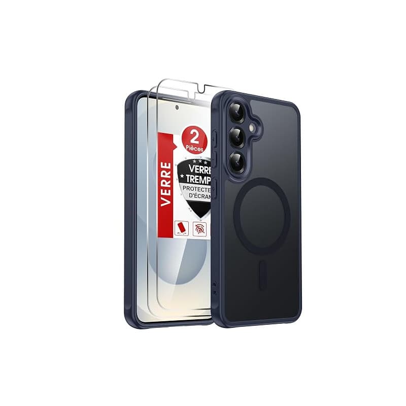 LeYi Coque Magnétique pour Samsung S25, avec 2 Verre Trempé, Compatible avec MagSafe, Étui Housse Antichoc Bumper TPU Dos Transl