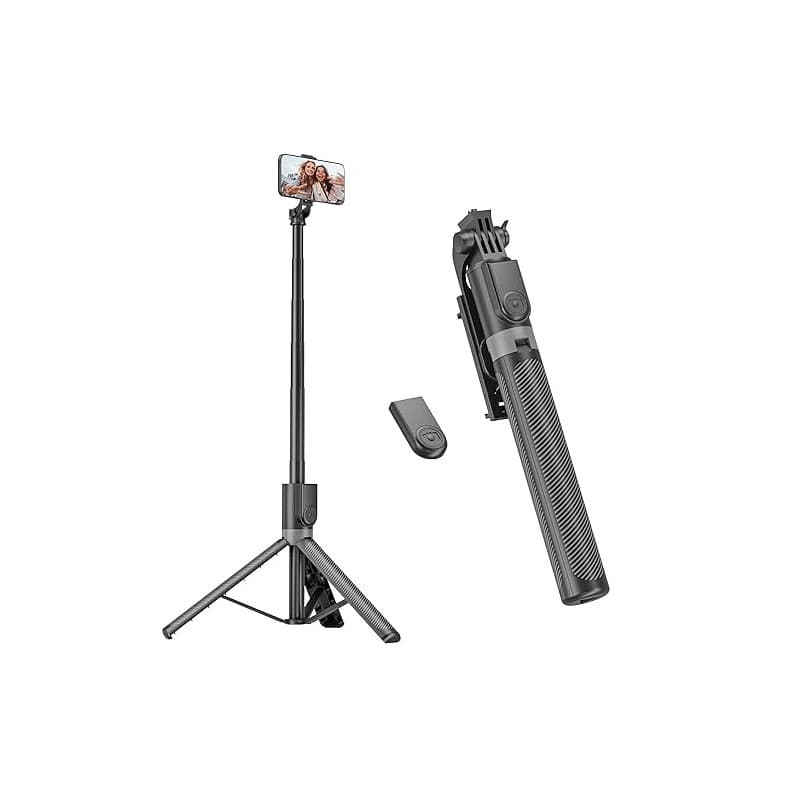 RISEOFLE 180cm Trepied Smartphone & Perche a Selfie, Trepied Telephone Portable Rétractable en Aluminium avec Télécommande sans