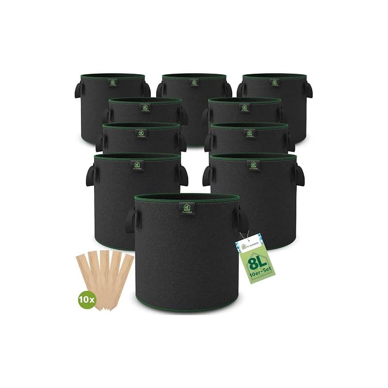 TTL Garden Lot de 10 sacs de plantation en tissu non tissé 8 l - Sacs de plantation en feutre 300 g/m² et tissu non tissé - Pour