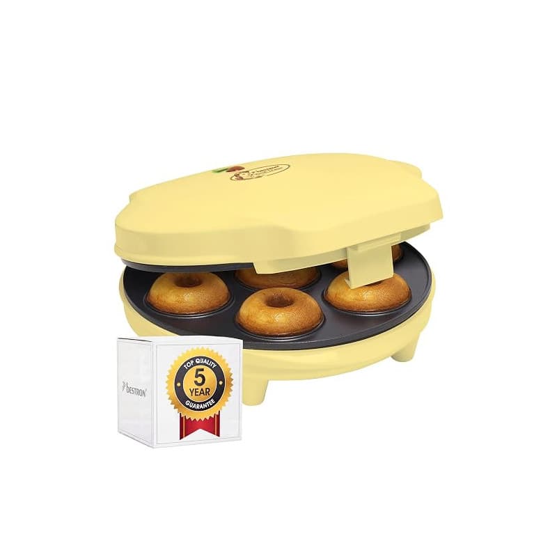 Bestron Appareil à donuts au Design Rétro, Mini-Machine à Donuts pour 7 petits Donuts, inclut Témoin de Cuisson & Revêtement Ant