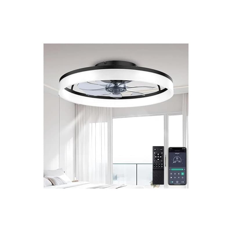 DWDVBL 50cm Ventilateur de Plafond Silencieux avec Lumiere et Telecommande 6 Vitesses et vent Réversible Dimmable LED Ventilateu