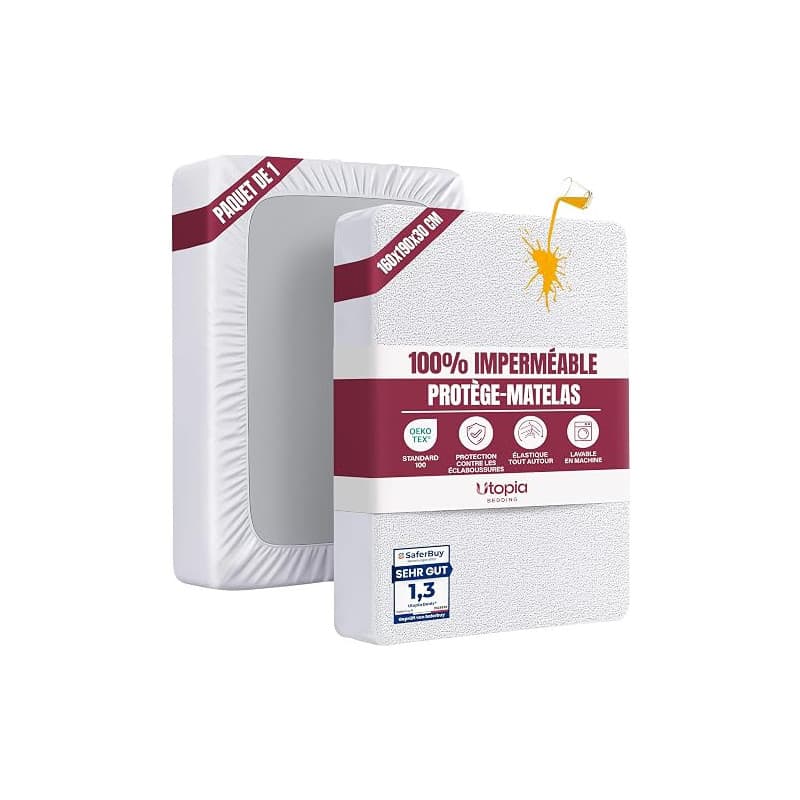 Utopia Bedding Protège Matelas 160 x 190 x 30 cm Imperméable, Certifié Oeko TEX, Alèse Drap Housse, Matelas Couvre, Respirant, É