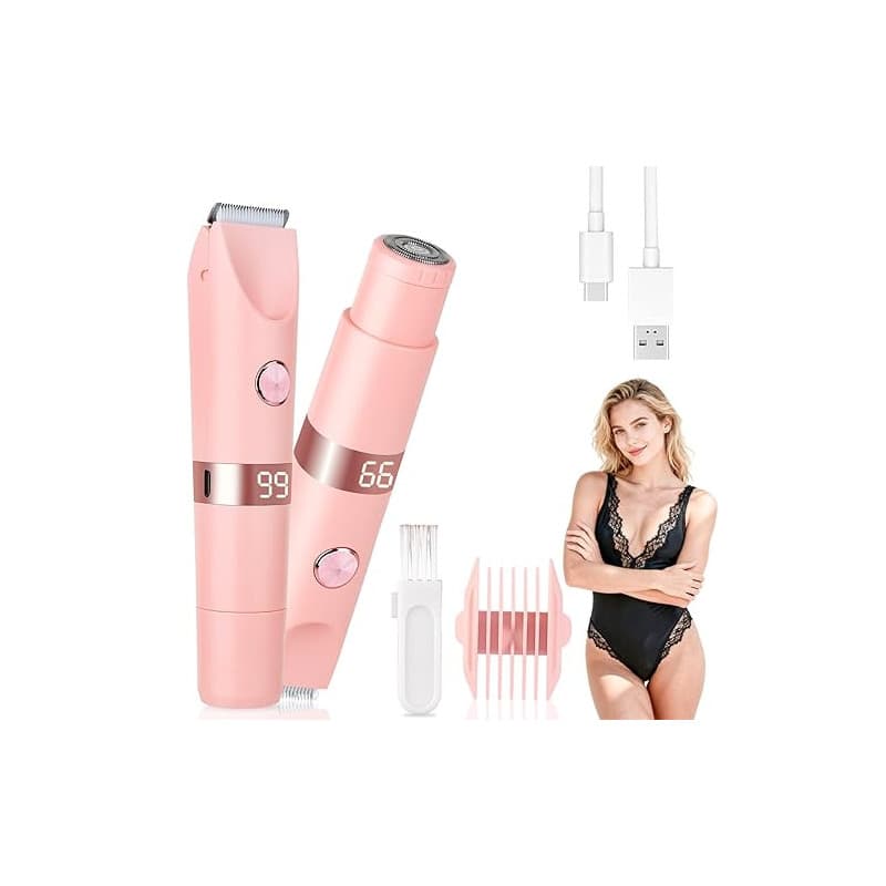 Beanify Épilateur Bikini Femme Étanche IPX7, Rasoir Électrique Double Tête 2 en 1 avec Écran LED, Rechargeable par USB, Épilatio