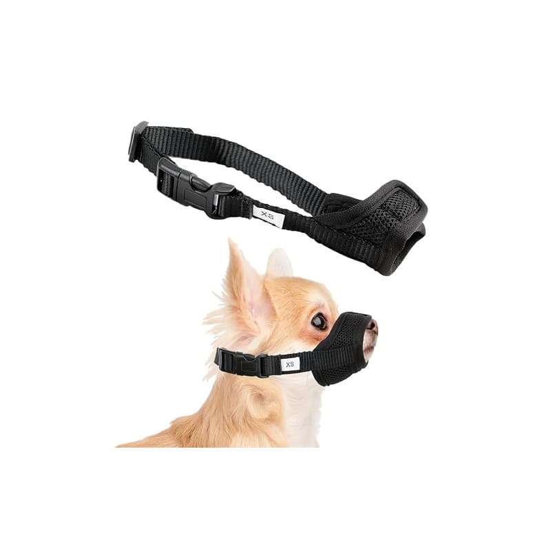 Museliere pour Chiens XS Noir | Muselière en Nylon Réglable Doux et Respirant Anti Aboiement Anti-Morsure Anti-Mastication pour