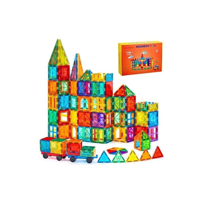Gemmicc Tuiles Magnétiques, Set Deluxe 136 Pièces de Construction Magnétique pour Enfants, Blocs Magnétiques 3D pour Garçons et