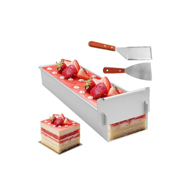 Yuragim Cadre Patisserie Rectangulaire, Tiramisu Moule à Gâteau Rectangulaire en alliage d'aluminium avec 2 spatules, Moule a ca