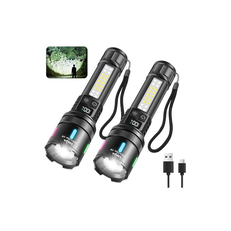 LEKIA Lampe Torches Ultra Puissante 100000LM, Rechargeables USB-C Lampe de Poche LED Simples Modes/7 Modes, Batterie 3000mAh Lon