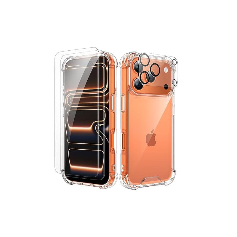 ORETECH 4 en 1 Coque pour iPhone 17 Pro 6,3 Pouces, Transparent | avec 2 Verre Trempé et 1 Caméra Protecteur, Antichoc Antirayur