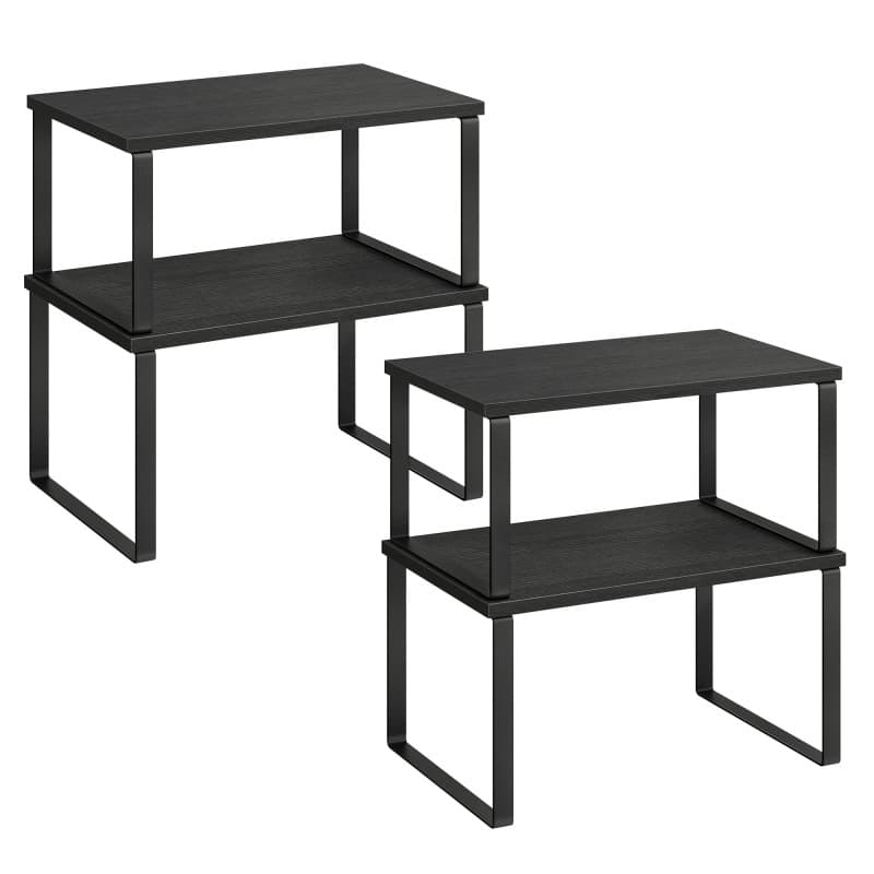 SONGMICS Étagère de Cuisine, Lot de 4, Organisateur, Porte-épices | Empilable, extensible, en Métal, Bois d’Ingénierie, Noir d'E