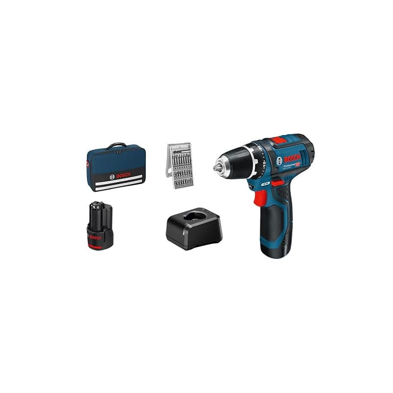 Bosch Professional 12V System perceuse-visseuse sans-fil GSR 12V-15 (avec 2 batteries 2,0 Ah, chargeur GAL 12V-20, set d’embouts
