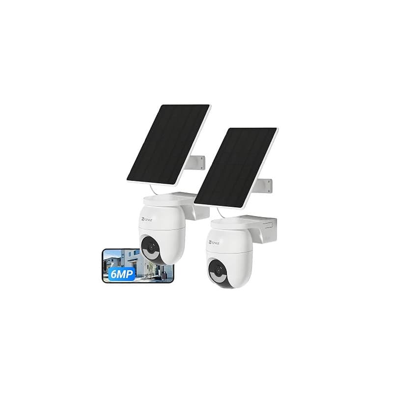 EZVIZ 3K+(6MP) 2PK Caméra Extérieure sans Fil CB8 Lite+5W Panneau Solaire | Mode AOV (Enregistrement 24h/24), Détection de Perso
