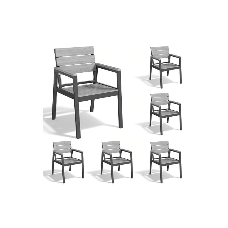 Devoko Chaises de Jardin Lot de 6, HDPS Chaises d'Extérieur en Aluminium Résistantes Imperméables avec Finition à Veine de Bois,