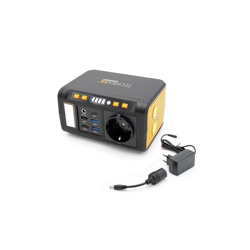 Technaxx Mini Station d'Énergie Portable 74Wh 80W avec Prise 230V, USB-C PD 18W, 4 ×USB-A QC3.0, Sortie DC, Lampe LED, Compatibl
