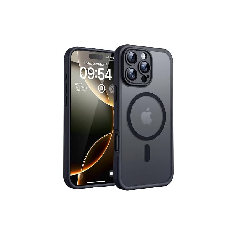 TOCOL Coque pour iPhone 16 Pro, Compatible avec MagSafe, Noir | Anneau Magnétique Intégré, Protection de l'objectif Améliorée, R