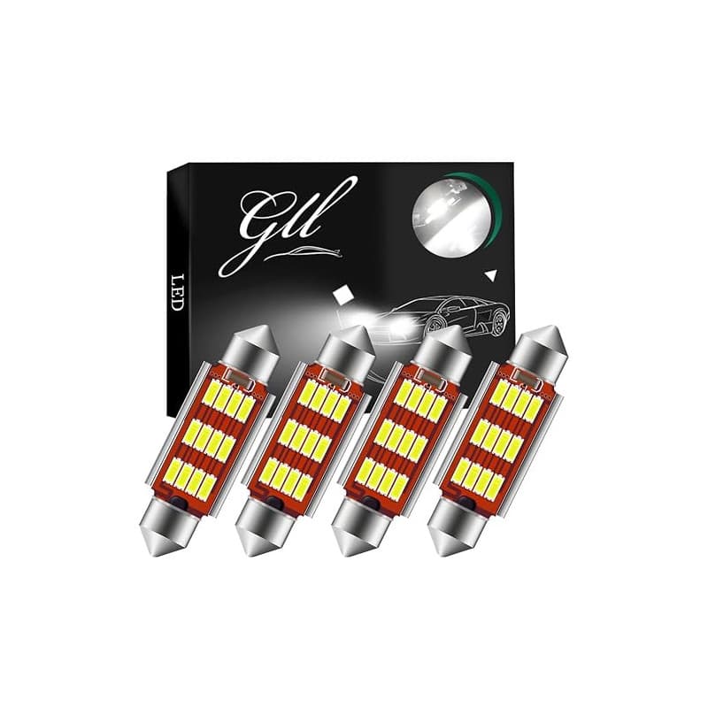 GLL Ampoule LED C5W 41mm 6418 Navette 12V 24V pour Plafonnier de Voiture | 4Pcs 4014 12SMD 400LM 6500K Éclairage intérieur voitu