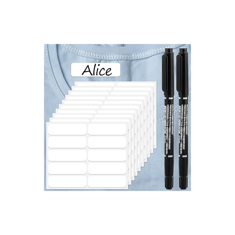 100 pièces d'étiquettes pour vêtements sans repassage, étanches, autocollantes, en tissu pour vêtements, avec 2 stylos-marqueurs