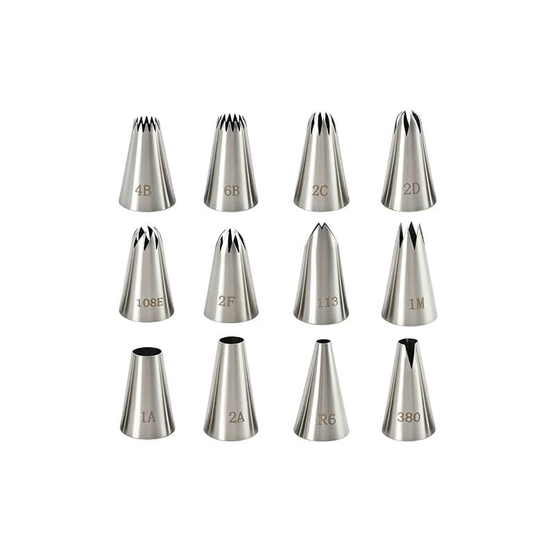 12 douilles inox réutilisables, décoration gâteaux adapté poche à douille | Inox 304 anticorrosion, 12 douilles glaçage surface