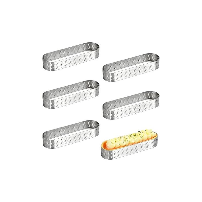SJIFJSE Lot de 6 Anneaux Cercle à Tarte en Acier Inoxydable,Cercle à Tarte Perforé 403 Inoxydable en Ovale Forme,Moules à Tartel