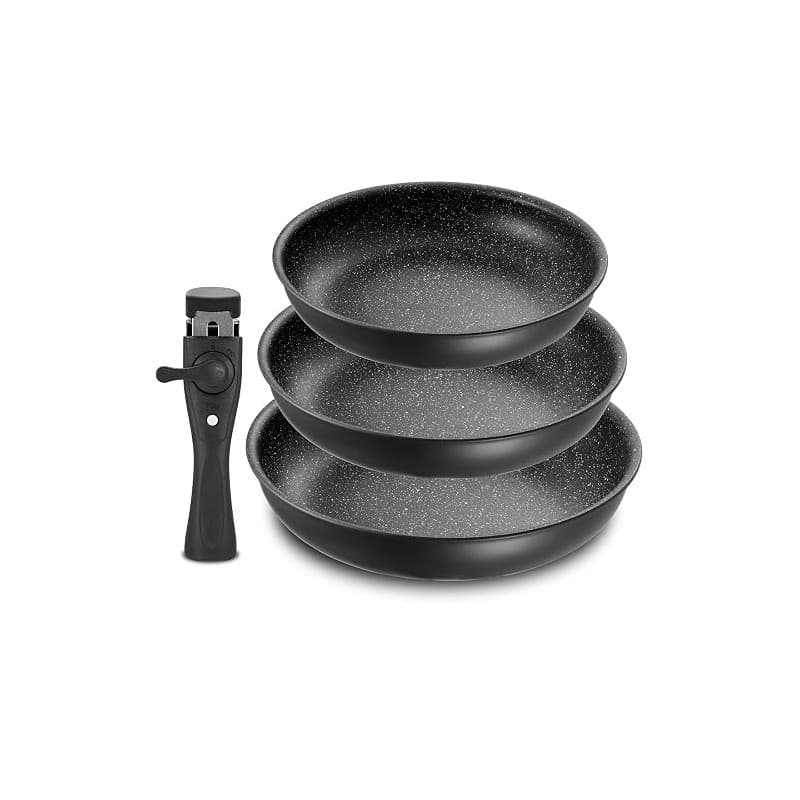 Fadware Lot de 3 Poêles Antiadhésives à Poignée Amovible (20/24/28 cm) | 75% Gain de Place, Poêles Induction et Tous Feux, Empil